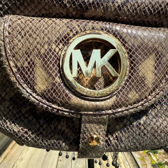 Michael Kors Handbags - MICHAEL KORS Snakeskin Shoulder Bag with Gold MK Logo